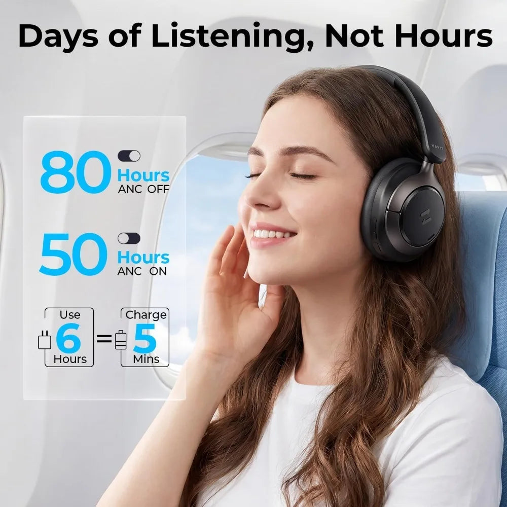 Wireless Over Ear Bluetooth Headphones: Hi-Res Audio, Spatial Sound, 80H Battery, 5-Mic Calls, Foldable Metal-Accent
